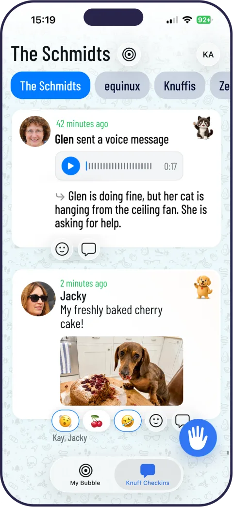Knuff check-ins view showing group activity